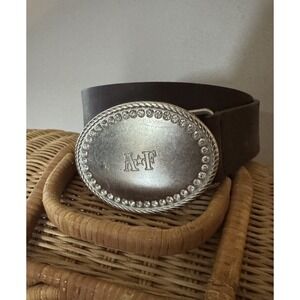 Vtg Y2K Abercrombie & Fitch Leather Belt Rhinestone Buckle Medium Made In Italy